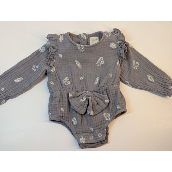 Ettie H Pippa Bubble Gray Long Sleeve  w/ Ruffle sleeve Size 0-3mths - Picture 2 of 5